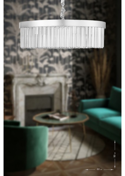 Avizemoda Desina 60'lık Kristal Taşlı Lüks Avize - (Gümüş-Yaldız) PY-300-60