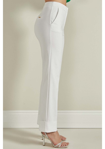 Bol Paça Beyaz Dokuma Pantolon modelleri