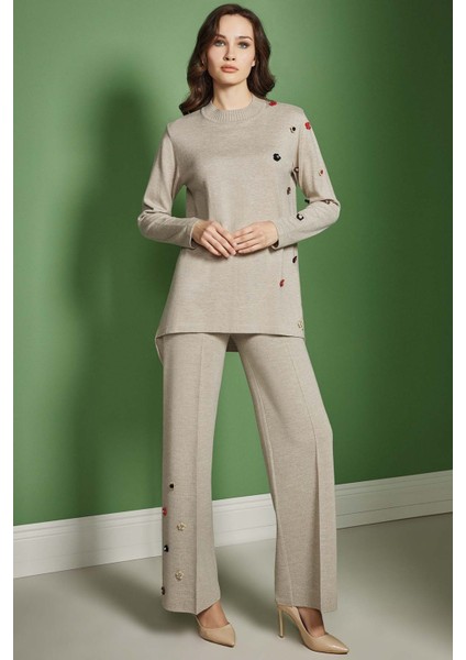 Geniş Paça Vizon Triko Pantolon