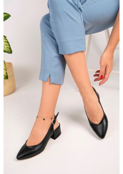 Sivri Kalıp Arkası Açık Siyah Cilt Kadın Stiletto modelleri