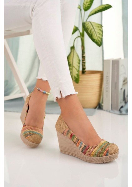 Dolgu Taban Dekolte Çok Renkli Kadın Ayakkabı