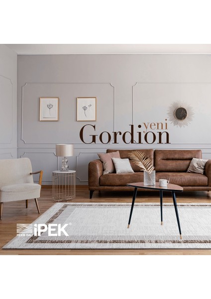 Ipek Mekik Halı Gordion Kahve Ekru Modern Çerçeveli Halı