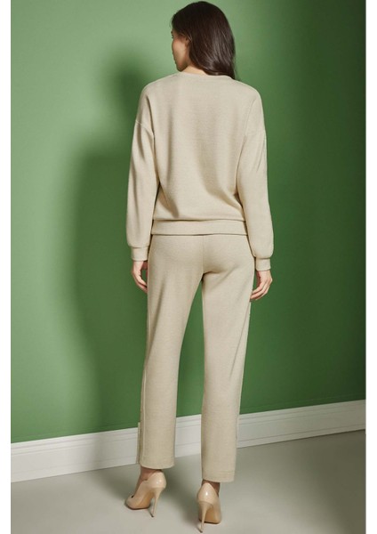 Yuvarlak Yaka Vizon Örme Sweatshirt