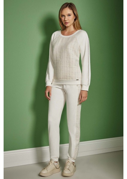 Reglan Kollu Ekru Üç İplik Sweatshirt