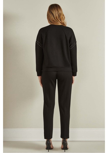 Yuvarlak Yaka Siyah Örme Sweatshirt
