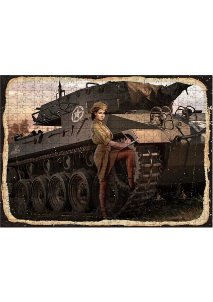 Ahşap Mdf Puzzle Yapboz Tank ve Kadın 500 Parça 50*70 cm