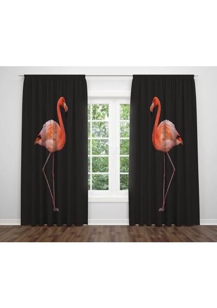 Flamingo Temalı Dijital Baskı Çift Kanat Fon Perde 140X240