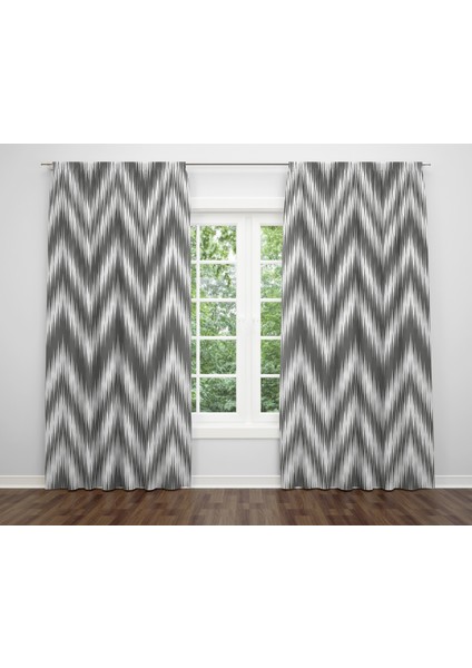 Zigzag Temalı Dijital Baskı Çift Kanat Fon Perde 140X250