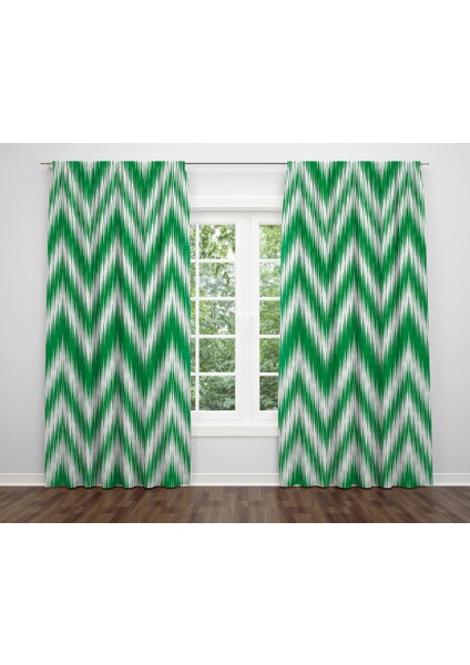Zigzag Temalı Dijital Baskı Çift Kanat Fon Perde 140X250