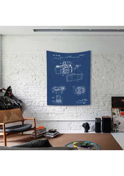 Leica M Fotoğraf Makinesi Blueprint Duvar Örtüsü - 100 cm x 135 cm