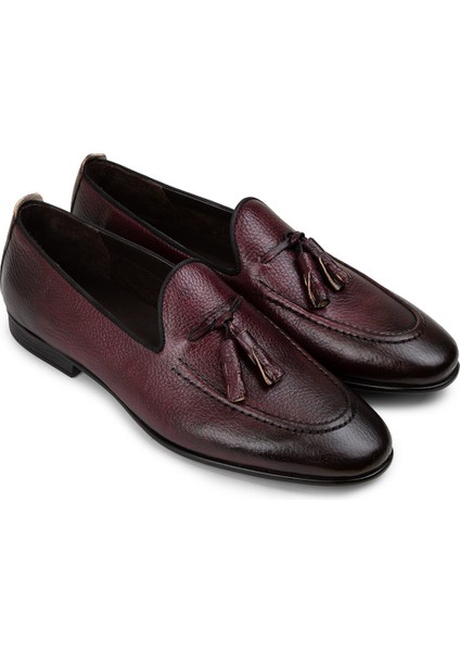 Deri Bordo Erkek Loafer - 01701MBRDC10