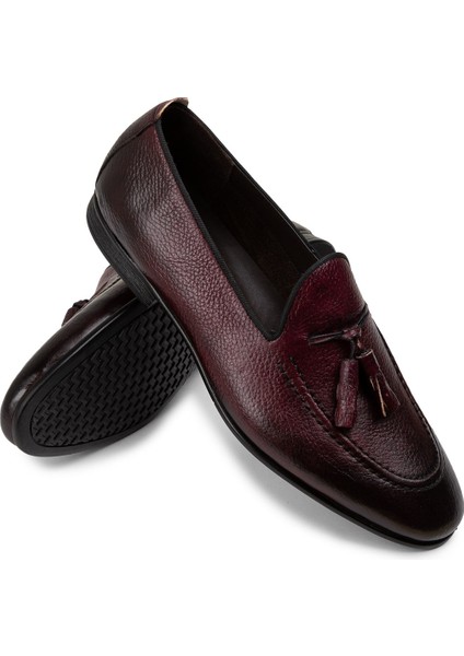 Deri Bordo Erkek Loafer - 01701MBRDC10