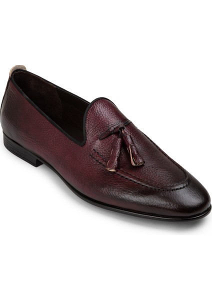 Deri Bordo Erkek Loafer - 01701MBRDC10