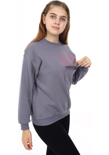 Angelos Girls Kız Çocuk Baskılı 3 İplik Cep Detaylı Sweatshirt 7-13 Yaş LX281