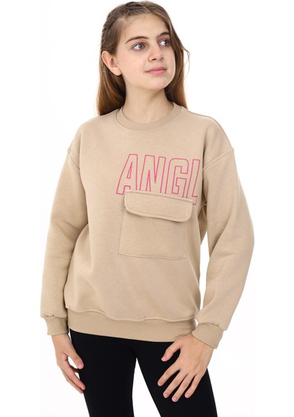 Angelos Girls Kız Çocuk Baskılı 3 İplik Cep Detaylı Sweatshirt 7-13 Yaş LX281