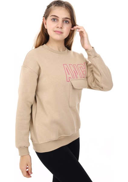 Angelos Girls Kız Çocuk Baskılı 3 İplik Cep Detaylı Sweatshirt 7-13 Yaş LX281