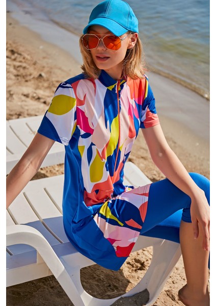 Desenli Saks Taytlı Yarı Kapalı Mayo M2371 fiyatları