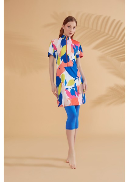 Desenli Saks Taytlı Yarı Kapalı Mayo M2371 modelleri