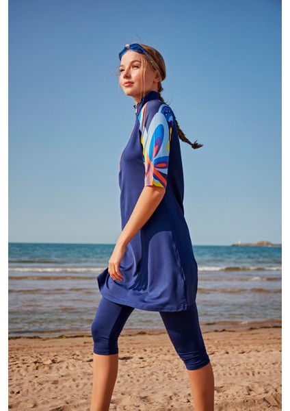 Lacivert Taytlı Yarı Kapalı Mayo M2372 fiyatları