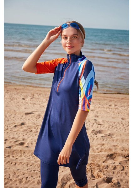 Lacivert Taytlı Yarı Kapalı Mayo M2372 modelleri