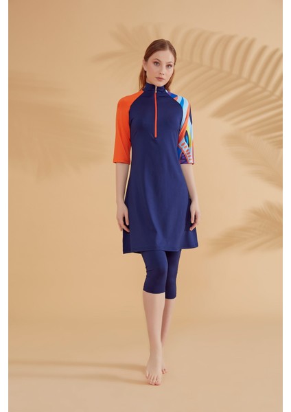 Lacivert Taytlı Yarı Kapalı Mayo M2372 indirimleri