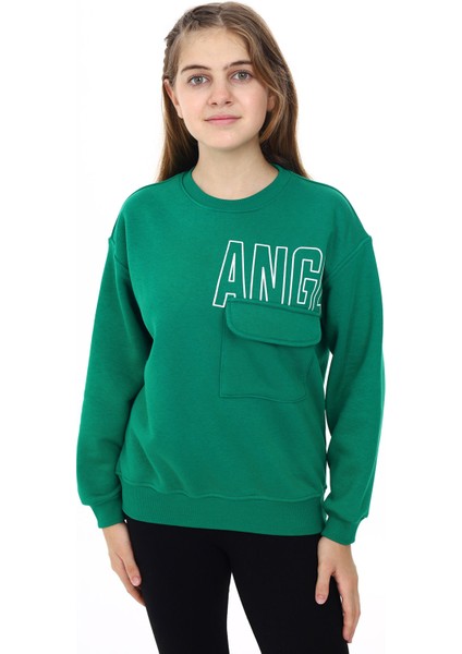 Angelos Girls Kız Çocuk Baskılı 3 İplik Cep Detaylı Sweatshirt 7-13 Yaş LX281