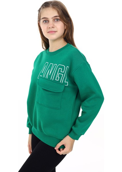 Angelos Girls Kız Çocuk Baskılı 3 İplik Cep Detaylı Sweatshirt 7-13 Yaş LX281