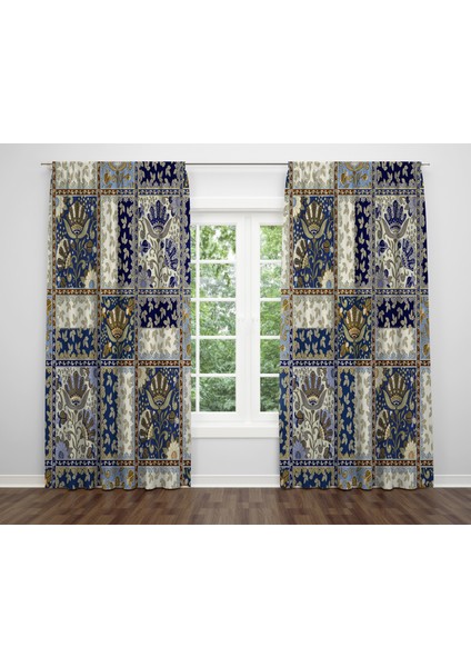 Patchwork Temalı Dijital Baskı Çift Kanat Fon Perde 140X250