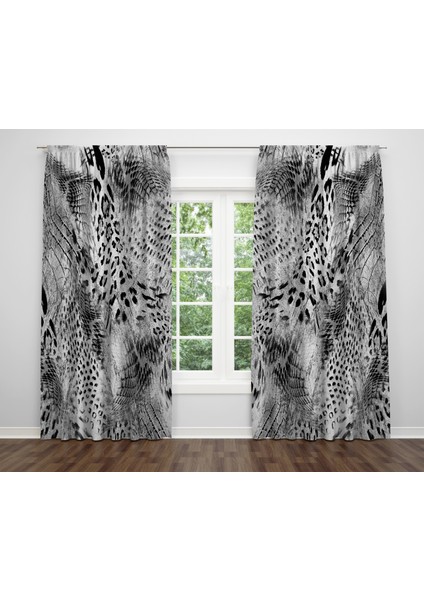 Leopar Temalı Dijital Baskı Çift Kanat Fon Perde 140X270