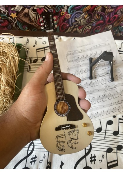 Akustik Gitar El Yapımı Ahşap Minyatür Biblo 25 cm 4 Gibson John Lennon