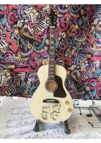 Akustik Gitar El Yapımı Ahşap Minyatür Biblo 25 cm 4 Gibson John Lennon