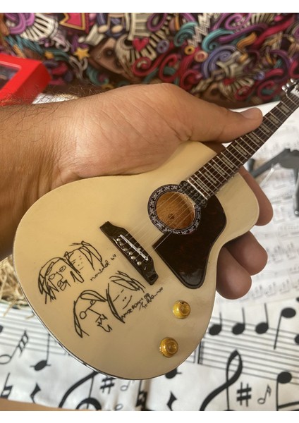 Akustik Gitar El Yapımı Ahşap Minyatür Biblo 25 cm 4 Gibson John Lennon