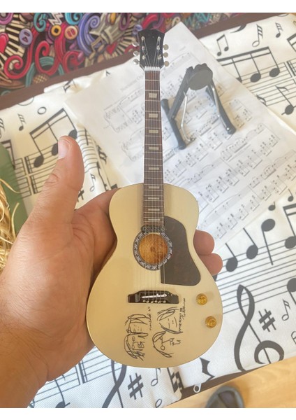 Akustik Gitar El Yapımı Ahşap Minyatür Biblo 25 cm 4 Gibson John Lennon