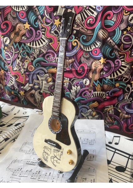 Akustik Gitar El Yapımı Ahşap Minyatür Biblo 25 cm 4 Gibson John Lennon