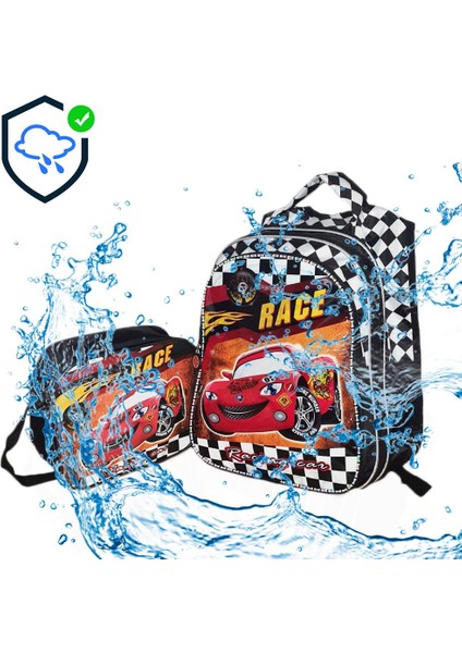 Race Car Sırt Çantası + Beslenme - Cars Ilkokul Çantası - Erkek Çanta Çocuk Çantası Okul Çantası