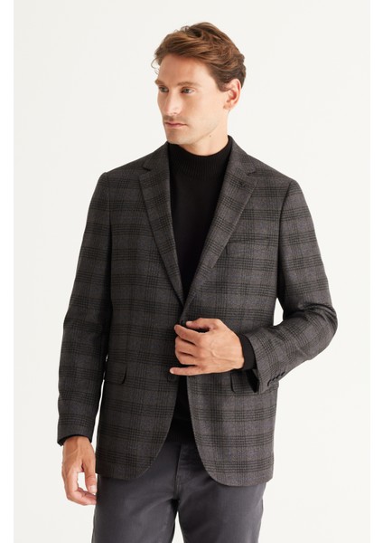 ALTINYILDIZ CLASSICS Erkek Siyah-lacivert Comfort Fit Rahat Kesim Mono Yaka Desenli Blazer Ceket fırsatları