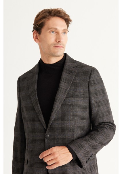 ALTINYILDIZ CLASSICS Erkek Siyah-lacivert Comfort Fit Rahat Kesim Mono Yaka Desenli Blazer Ceket indirimleri