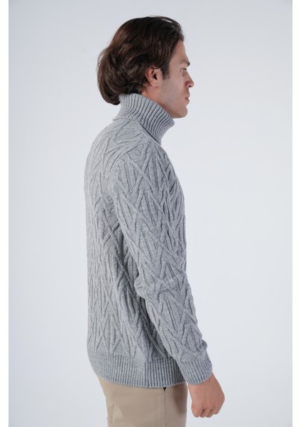 Erkek Yürütme Saç Örgülü Çarpı Desenli Balıkçı Yaka Triko Yün Kazak TRIST-5310 fiyatları