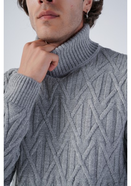Erkek Yürütme Saç Örgülü Çarpı Desenli Balıkçı Yaka Triko Yün Kazak TRIST-5310 indirimleri