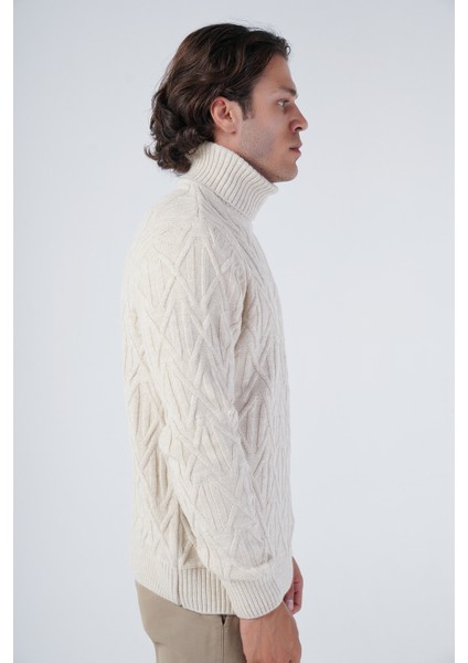 Erkek Yürütme Saç Örgülü Çarpı Desenli Balıkçı Yaka Triko Yün Kazak TRIST-5310 fiyatları