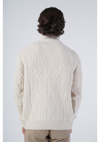 Erkek Yürütme Saç Örgülü Çarpı Desenli Balıkçı Yaka Triko Yün Kazak TRIST-5310 modelleri