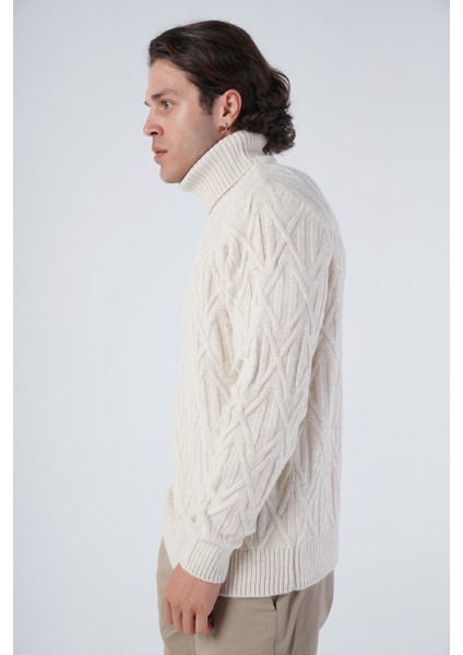 Erkek Yürütme Saç Örgülü Çarpı Desenli Balıkçı Yaka Triko Yün Kazak TRIST-5310 fırsatları