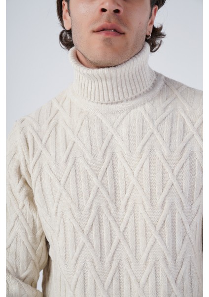 Erkek Yürütme Saç Örgülü Çarpı Desenli Balıkçı Yaka Triko Yün Kazak TRIST-5310 indirimleri