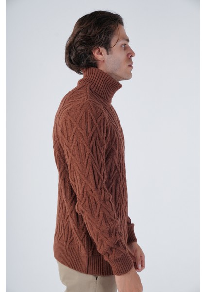 Erkek Yürütme Saç Örgülü Çarpı Desenli Balıkçı Yaka Triko Yün Kazak TRIST-5310 fiyatları