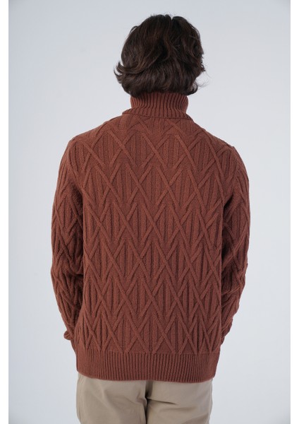 Erkek Yürütme Saç Örgülü Çarpı Desenli Balıkçı Yaka Triko Yün Kazak TRIST-5310 modelleri