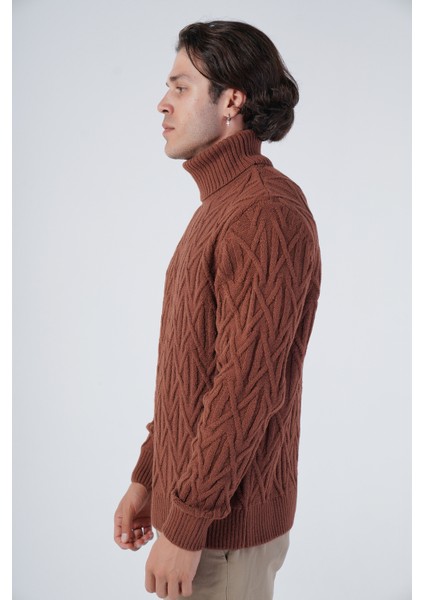Erkek Yürütme Saç Örgülü Çarpı Desenli Balıkçı Yaka Triko Yün Kazak TRIST-5310 fırsatları