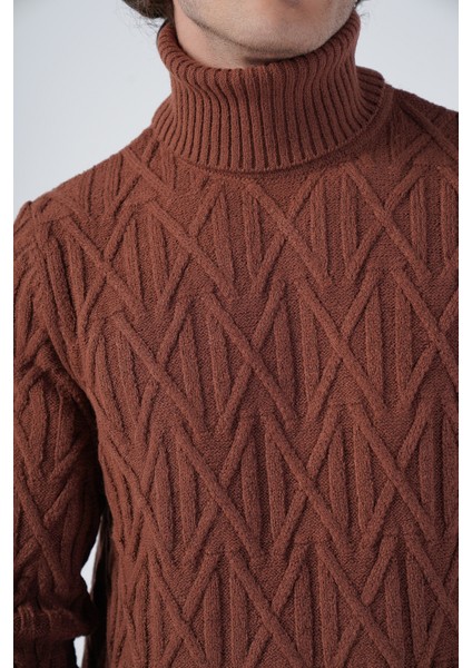 Erkek Yürütme Saç Örgülü Çarpı Desenli Balıkçı Yaka Triko Yün Kazak TRIST-5310 indirimleri