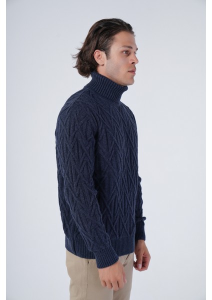 Erkek Yürütme Saç Örgülü Çarpı Desenli Balıkçı Yaka Triko Yün Kazak TRIST-5310 fiyatları