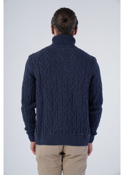 Erkek Yürütme Saç Örgülü Çarpı Desenli Balıkçı Yaka Triko Yün Kazak TRIST-5310 modelleri