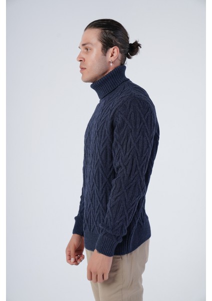 Erkek Yürütme Saç Örgülü Çarpı Desenli Balıkçı Yaka Triko Yün Kazak TRIST-5310 fırsatları